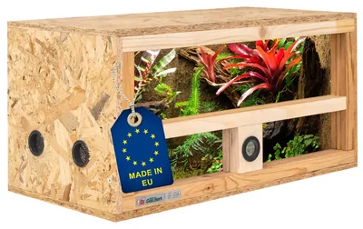 Produktbild von ITA Mini Terrarium 60x30x30 cm mit Seitenbelüftung & Integriertem Hygrometer - Holzterrarium aus OSB-3 Platten - Terrarien für Reptilien, Schlangen, Amphibien - EU Produkt,