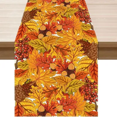Produktbild von Tischläufer mit Ahornblatt-Motiv - Herbstliche Tischdekoration - Für Esstische und Buffets - Orange 33x183 cm