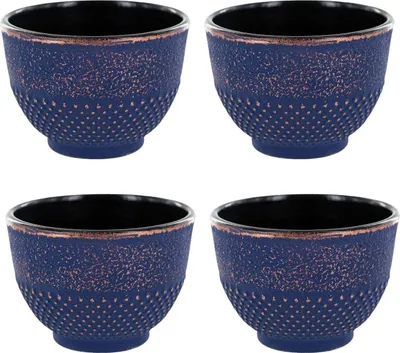 Produktbild von 4 blaue und bronzefarbene Gusseisenbecher 0,15 L