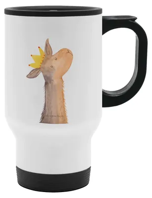 Produktbild von Mr. & Mrs. Panda Thermobecher To Go Lamakopf König - Weiß - Geschenk, Vorgesetzter, edelstahl, Lamas, Papa, Edelstahlbecher, Lama, thermosbecher, Kaffeebecher, Mama