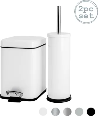 Produktbild von Harbor Housewares Mismatched Toilettenbürsten- und Mülleimer-Set – Weiß
