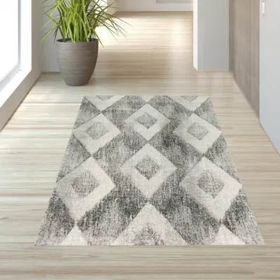Immagine prodotto di Tappeto astratto con motivi a rombi in grigio crema - Dimensioni: 80 x 150 cm