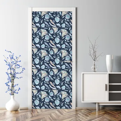 Produktbild von Dekorative Türsticker Aufkleber selbstklebend Klebefolie Türposter Federblumen blau 70 x 200 cm