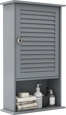 Produktbild von GOPLUS Hängeschrank, Badezimmerschrank mit verstellbarem Fächer & Ablage, Badschrank, Küchenschrank hängend, Wandschrank, 42 x 17 x 70 cm (Grau)