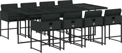 Produktbild von vidaXL 9-tlg. Garten-Essgruppe mit Kissen Schwarz Poly Rattan
