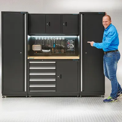 Productafbeelding van Werkbank 120 cm met gereedschapsbord en werkplaatskasten