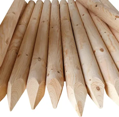 Obrázok produktu pre TIMBERMIK 2 ks Drevené Palisády Ø8 cm 240 cm Neimpregnované Špicaté Koly do Záhrady Plotový Stĺpik