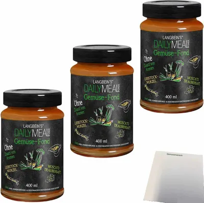 Produktbild von Langbeins DailyMeal Gemüse Fond 3er Pack (3x400ml Glas) + usy Block