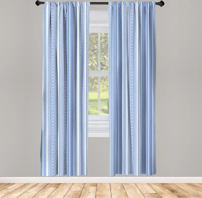 Produktbild von ABAKUHAUS nordisch Vorhänge, Gardinen, Vertikales geometrisches Muster-Stickerei-Muster-skandinavische Chevron zeichnet Blumen, 2 Stück 75 x 245 cm, , Hellblau und Blau