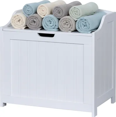 Obrázek produktu pro Relaxdays koš na prádlo, 80 l, na špinavé prádlo, ložní prádlo a hračky, do koupelny, úložný koš s víkem, MDF, bílý
