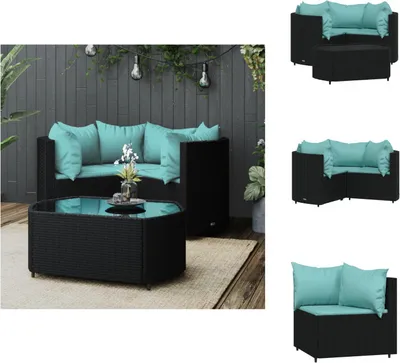 Productafbeelding van vidaXL 4-delige loungeset voor de tuin met kussens, zwart, polyrotan - Tuinmeubelsets