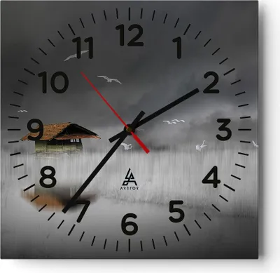 Produktbild von Wanduhr - Quadrat - Glasuhr - Hütte Nebel Sumpf - 40x40cm - Schleichendes Uhrwerk - Lautlos - zum Aufhängen bereit - Dekoration Modern - Wanddekoration aus Glas - C4AC40x40-4896
