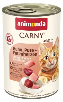 Produktbild von animonda Carny chicken, turkey + duck hearts, Adult, Huhn, Ente, Herz, Truthahn, 400 g, Getreidefrei, Ohne Soja