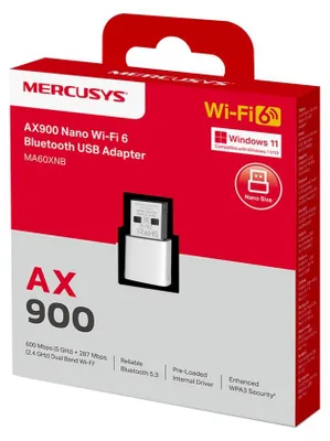 Zdjęcie produktu dla Adapter USB Mercusys MA60XNB AX900 Nano WiFi6 BT