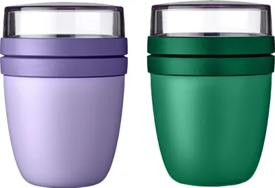 Produktbild von Mepal | Lunchpot Ellipse Mixed Mini | Vivid Lilac + Vivid Green | Müslibecher to go | Unterteilung für Joghurt & Müsli | 300 ml + 120 ml | Geeignet für Gefrierschrank, Mikrowelle & Spülmaschine