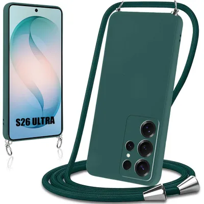 Image de Coque pour Samsung Galaxy S26 Ultra, Protection Silicone Souple Anti-Rayure avec Cordon Vert Nuit