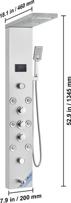 Produktbild von VEVOR Duschpaneelsystem, 6 Duschmodi, LED- und Bildschirm-Wasserkraft-Duschpaneelturm, Regenfall, Wasserfall, 8 Massagedüsen, Wannenauslauf, Handbrause, Wandduschset aus Edelstahl