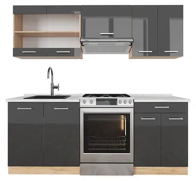 Obrázok produktu pre Kuchynský kút Vicco R-Line Antracit vysoký lesk/dub Goldkraft 200 cm , AP Marble, Model 42987