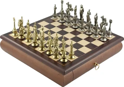 Zdjęcie produktu dla Włoski zestaw szachowy „Napoleon” z deską z drzewa różanego 32 x 32 cm i szufladą