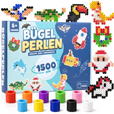 Image de Kit de perles à repasser, 1500 pièces, 10 mm, 10 couleurs pastel, avec 100 modèles, pour les enfants à partir de 5 ans