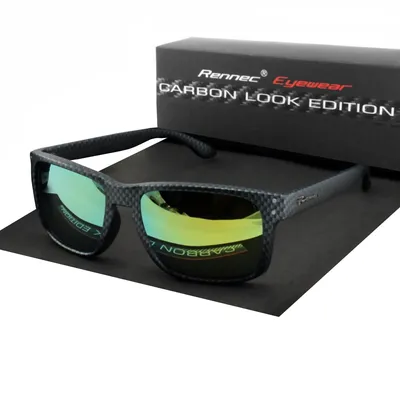 Produktbild von Hochwertige Herren Sonnenbrille Rechteckig Carbon Polyamid Optik UV400 Gläser Türkis Verspiegelt mit 3in2 Bügel Gelenke