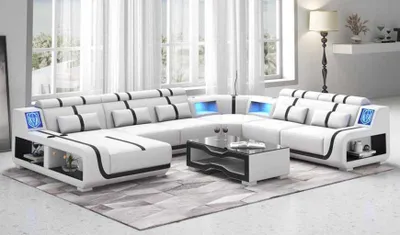 Produktbild von Wohnlandschaft XXL Sofa U Form Groß Ecksofa Ledersofa Schwarz Sofas JVmoebel