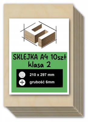 Zdjęcie produktu dla 10x Sklejka brzozowa A4 210 × 297 × 6 mm, klasa 2/2 - laser, CNC, grawerowanie, modelarstwo i DIY