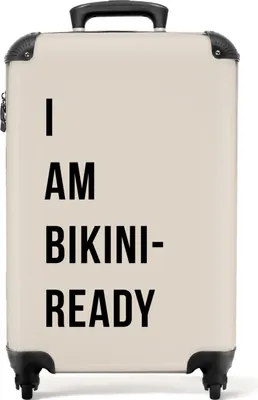 Produktbild von NoBoringSuitcases.com® Koffer Handgepäck Trolley Rollkoffer Kleine Reisekoffer mit 4 Rollen - Beige - Zitat - Ich bin bereit für den Bikini - Cabin Size < 55x40x23 cm & 55x40x20 cm - Fotokoffer - Kabinenkoffer - BoardgepäckHandgepäck Koffer 55x35x20 cm, 36L,