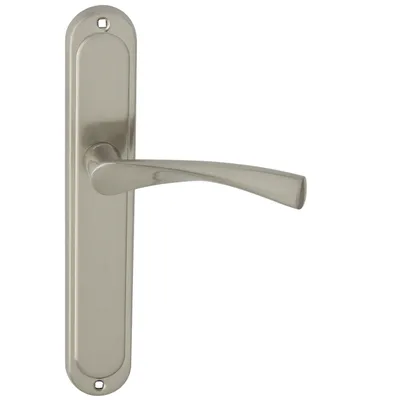 A single door handle with a long plate, shown against a white background.