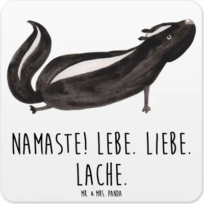 Produktbild von Mr. & Mrs. Panda Tischuntersetzer Stinktier Yoga 15er Set - Weiß - Geschenk, Getränke-Untersetzer, Glas-Untersetzer, Tassenuntersetzer, Untersetzer für Gläser, Liebe
