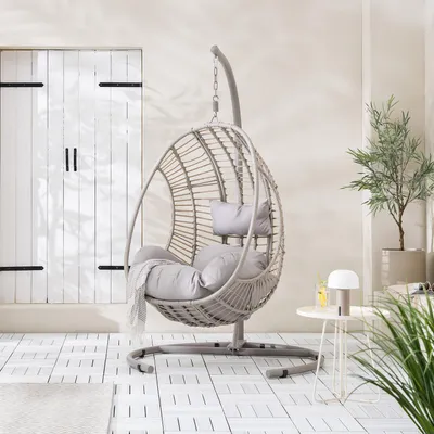Produktbild von home24 Hängesessel - Polyrattan / Stahl - Beige