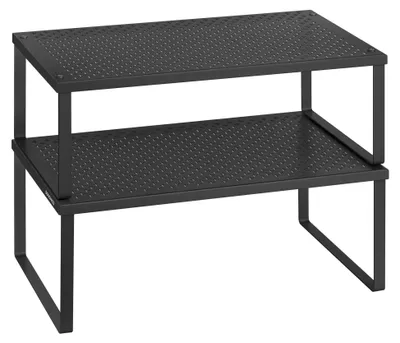 Obrázek produktu pro SONGMICS, stojan na koření, sada 2 kusů, kuchyňský stojan, rozšiřitelný, stohovatelný, ocel – rozměr 40 cm, černá barva