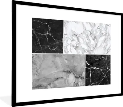Produktbild von MuchoWow® Gerahmtes Poster Marmor - Schwarz - Weiß - Grau 80x60 cm - Poster mit Schwarzem Bilderrahmen Wandposter Rahmen Foto Bilder - Schlafzimmer-Dekorationen - Fotoposter