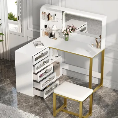 Obrázok produktu pre Kaptafel – Toaletný stolík – Komoda – Krásny stolík – Toaletný stolík – S nastaviteľným LED osvetlením
