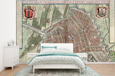 Image de Papier peint historique représentant une carte d'Amsterdam, dimensions 320x240 cm