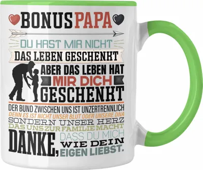 Produktbild von Trendation - Bonus Papa Tasse Stiefvater Geschenk Stiefvater Vatertag Lustiger Spruch (Grün)