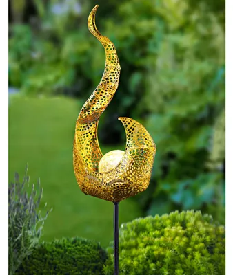 Image de Fiche de jardin solaire en métal 78cm LED Boule de verre Décoration de jardin Flamme ou goutte, Forme:Flamme