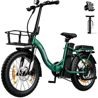 Produktbild von Runetic Ebike, Foldable e-bikes, 250W Motor, 36V 13Ah herausnehmbarer Akku, bis zu 80 km Reichweite, 25 km/h, 20" x 3,0" Breitreifen, Grün