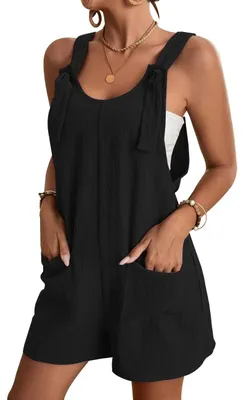 Produktbild von KOEMCY Latzhose Damen Kurz Jumpsuit Sommer Ärmellos Quadratischer Kragen High Wa