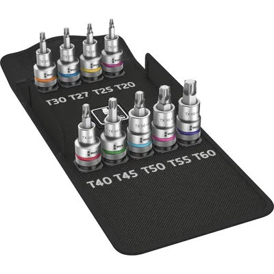 Zdjęcie produktu dla Wera zestaw kluczy nasadowych TORX 9-częściowy 1/2" (12,5 mm) Wymiary produktu, długość 60 mm 05004202001 (05004202001)