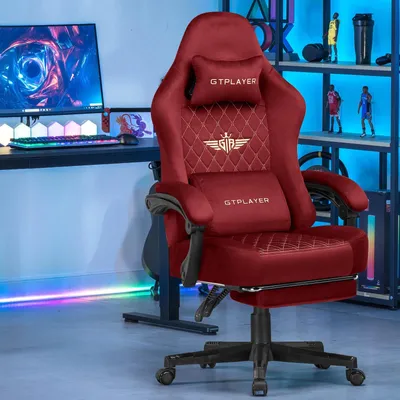 Obrázek produktu pro Herní a kancelářská židle – GT830 – Ergonomická – Výškově nastavitelná – Otočná – Látkové čalounění – S područkami a kolečky – Červená