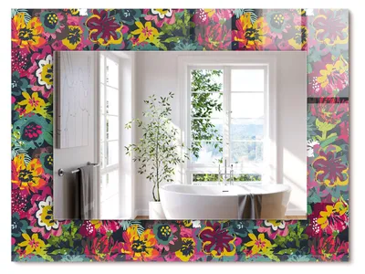 Produktbild von Bunte florale Muster – Rechteckiger Spiegel mit Druck 80x60 cm – Modern - Dekorativ für die Wand