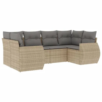 Produktbild von vidaXL 6-tlg. Garten-Sofagarnitur mit Kissen Beige Poly Rattan