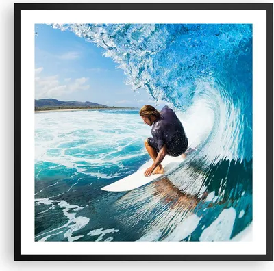 Produktbild von Gerahmtes Poster - Schwarzer Rahmen - Surfen Surfer Ozean Welle - 60x60 cm - Wand Bild - Wanddeko - Wandbilder - Wandposter - Bilderrahmen - Bilder - Kunstdruck - Wandbild - P2BAC60x60-2785