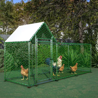 Image de Poulailler de 3 x 1 x 1,5 m avec serrure de sécurité et bâche en PE imperméable, enclos pour petits animaux, poulailler, volière, enclos extérieur en métal, couleur argent