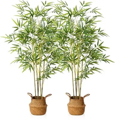 Obrázek produktu pro Umělé bambusové rostliny v květináčích do obývacího pokoje a kanceláře (2 kusy, výška 140 cm, do umělých zahrad na terasu a do bytu)