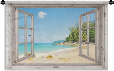 Produktbild von MuchoWow® Wandteppich Wandbehang Aussicht - Strand - Sand 90x60 cm Tapisserie Dekoration Wandtuch - Wandskulpturen - Bildteppich
