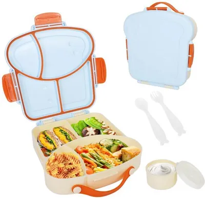 Produktbild von Kinderlunchbox mit Kompartimenten und Tragegriff aus BPA-freiem Kunststoff