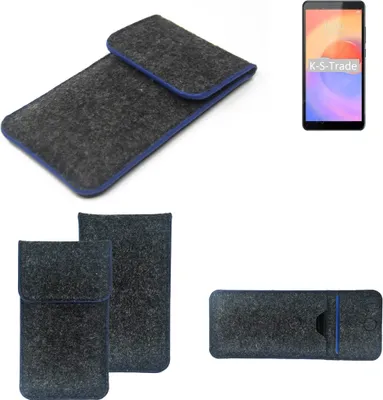 Produktbild von K-S-Trade Handy-Hülle Schutz-Hülle kompatibel mit ZTE Blade A31 Plus Filztasche Pouch Tasche Case Sleeve Filzhülle dunkelgrau, blauer Rand