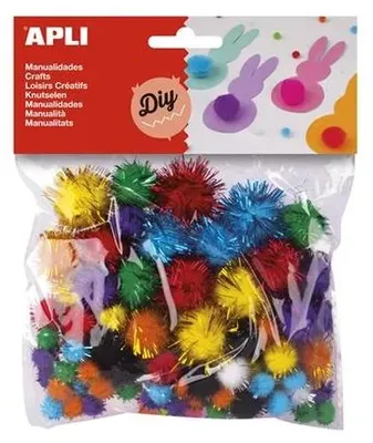 Zdjęcie produktu dla Apli - pompony, worek 78 sztuk w różnych brokatowych kolorach